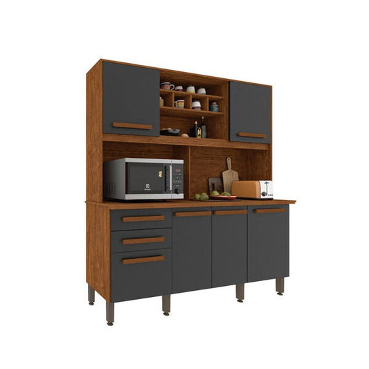 Cozinha Compacta 6 Portas 2 Gavetas com Tampo – Cinamomo e Grafite