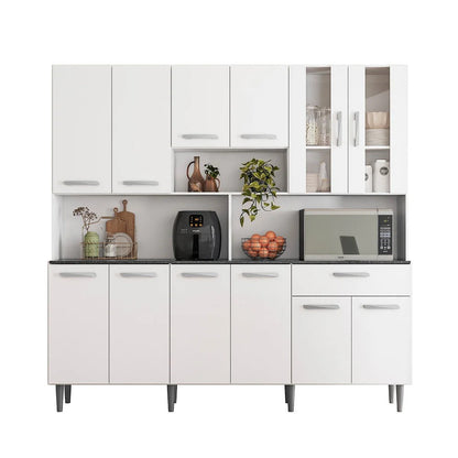 Armário de Cozinha 12 Portas 1 Gaveta com Vidro – Branco