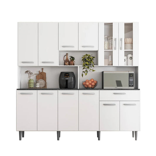Armário de Cozinha 12 Portas 1 Gaveta com Vidro – Branco