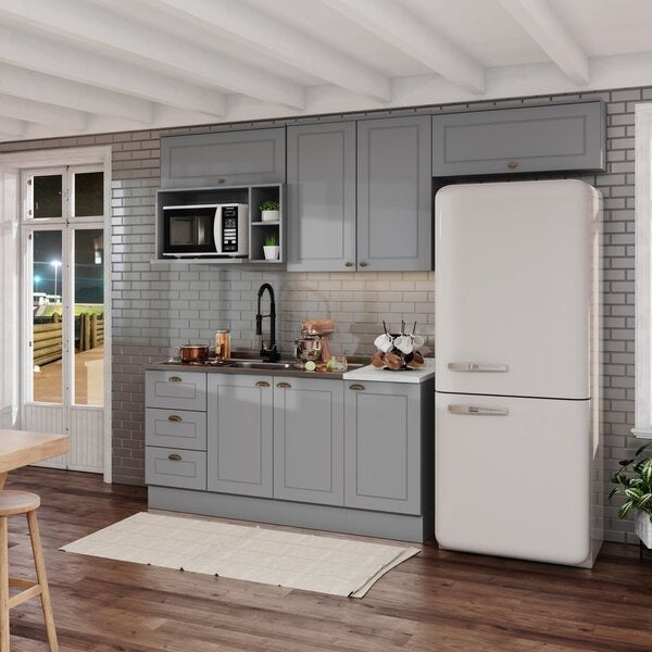 Cozinha Compacta 7 Portas 3 Gavetas – Cinza e Calcare