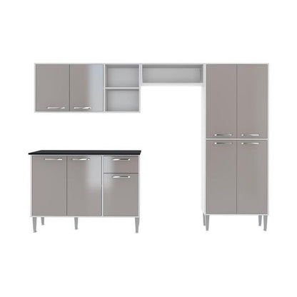 Cozinha Compacta Modular com Balcão e Armário – Branco e Lacca Fumê