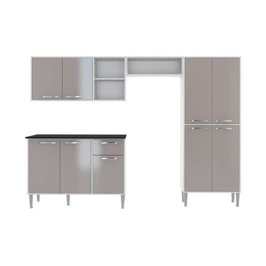 Cozinha Compacta Modular com Balcão e Armário – Branco e Lacca Fumê