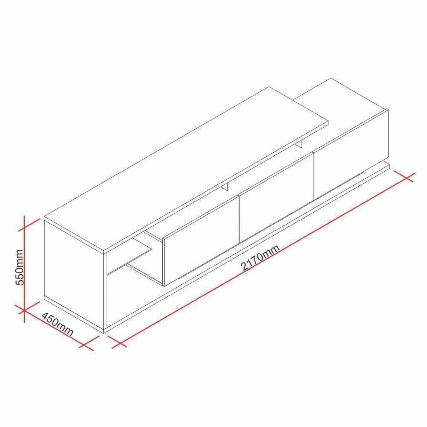 Rack Nápoles 217cm com 3 Portas Basculantes e Prateleira de Vidro para TV até 60" Cedro/Branco