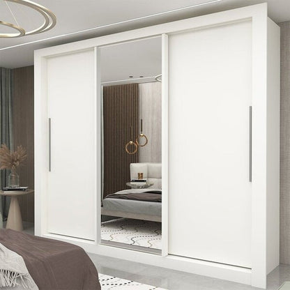 Guarda-Roupa Casal 3 Portas de Correr com Espelho Branco 100% MDF