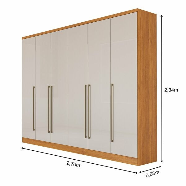 Guarda-Roupa Casal 6 Portas com 8 Gavetas Cinamomo/Off White