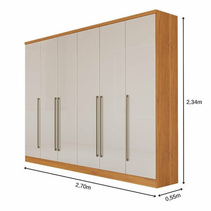Guarda-Roupa Casal 6 Portas com 8 Gavetas Cinamomo/Off White