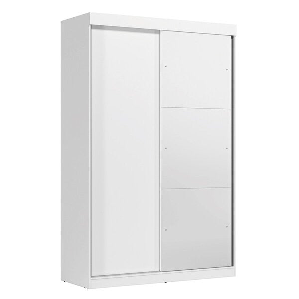 Guarda-Roupa Solteiro 2 Portas de Correr com Espelho Branco