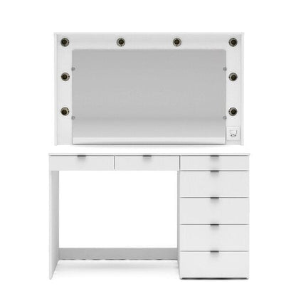 Penteadeira Camarim 7 Gavetas com Espelho e Iluminação LED Branco