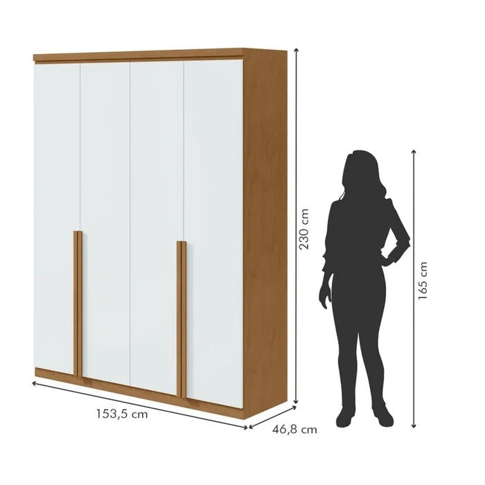 Guarda-Roupa Solteiro 4 Portas 2 Gavetas MDF Amêndoa Clean com Branco Alonzo