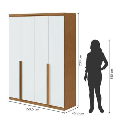 Guarda-Roupa Solteiro 4 Portas 2 Gavetas MDF Amêndoa Clean com Branco Alonzo