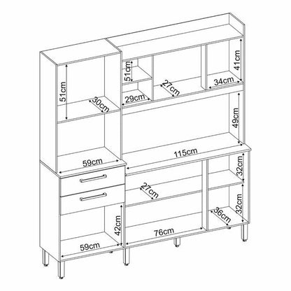 Cozinha Compacta 6 Portas 2 Gavetas com Tampo – Avena Grafito