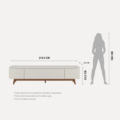 Rack para TV até 75 Polegadas Off White e Natural 220cm com Pés Palito