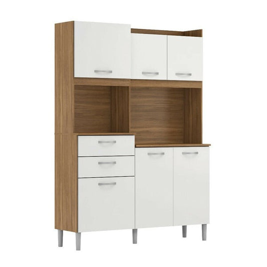 Armário de Cozinha Compacta Harmonia com 6 Portas e 2 Gavetas – Amêndola Touch/Branco