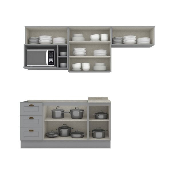 Cozinha Compacta 7 Portas 3 Gavetas – Cinza e Calcare