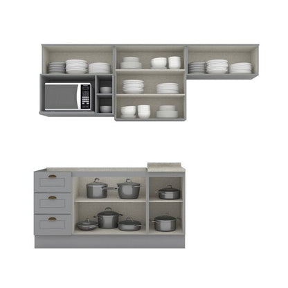 Cozinha Compacta 7 Portas 3 Gavetas – Cinza e Calcare