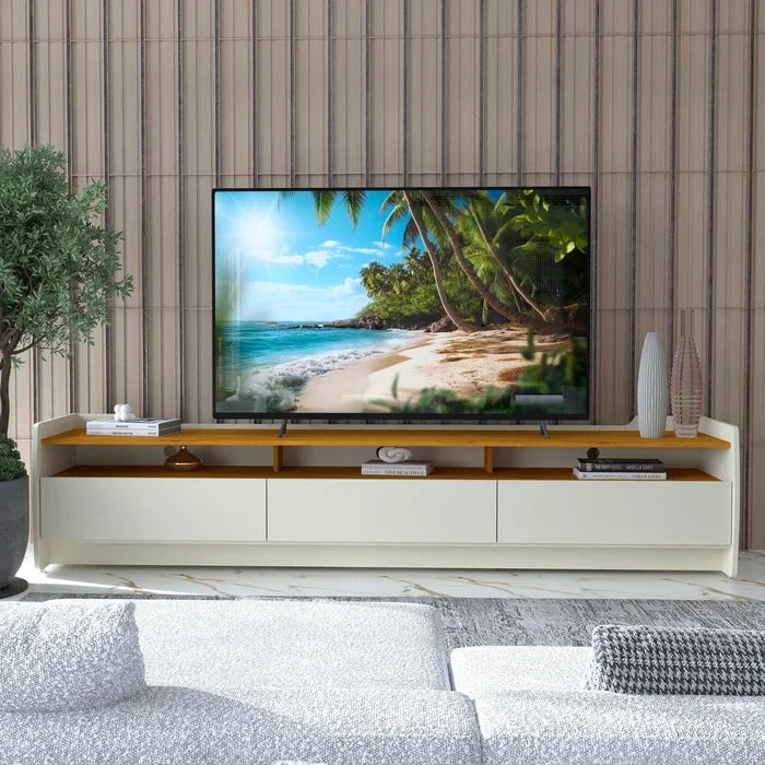 Rack Sublime 220cm com 3 Gavetas e 3 Nichos para TV até 90" Off White/Naturale