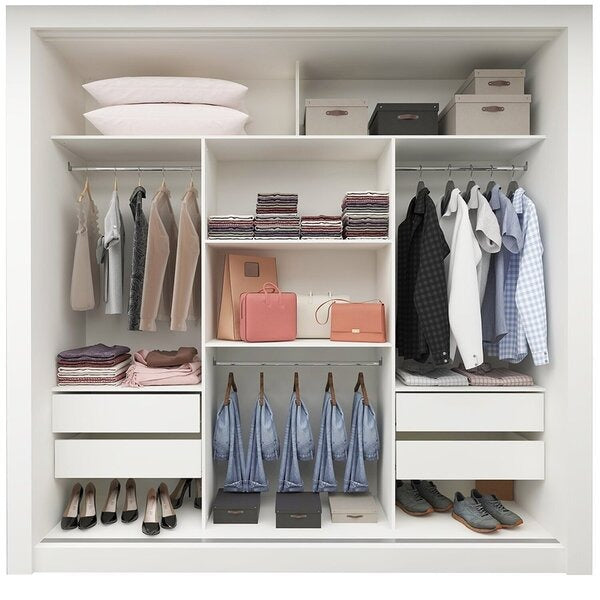 Guarda-Roupa Casal 3 Portas de Correr com Espelho Branco 100% MDF