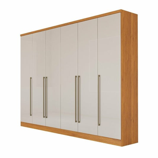 Guarda-Roupa Casal 6 Portas com 8 Gavetas Cinamomo/Off White