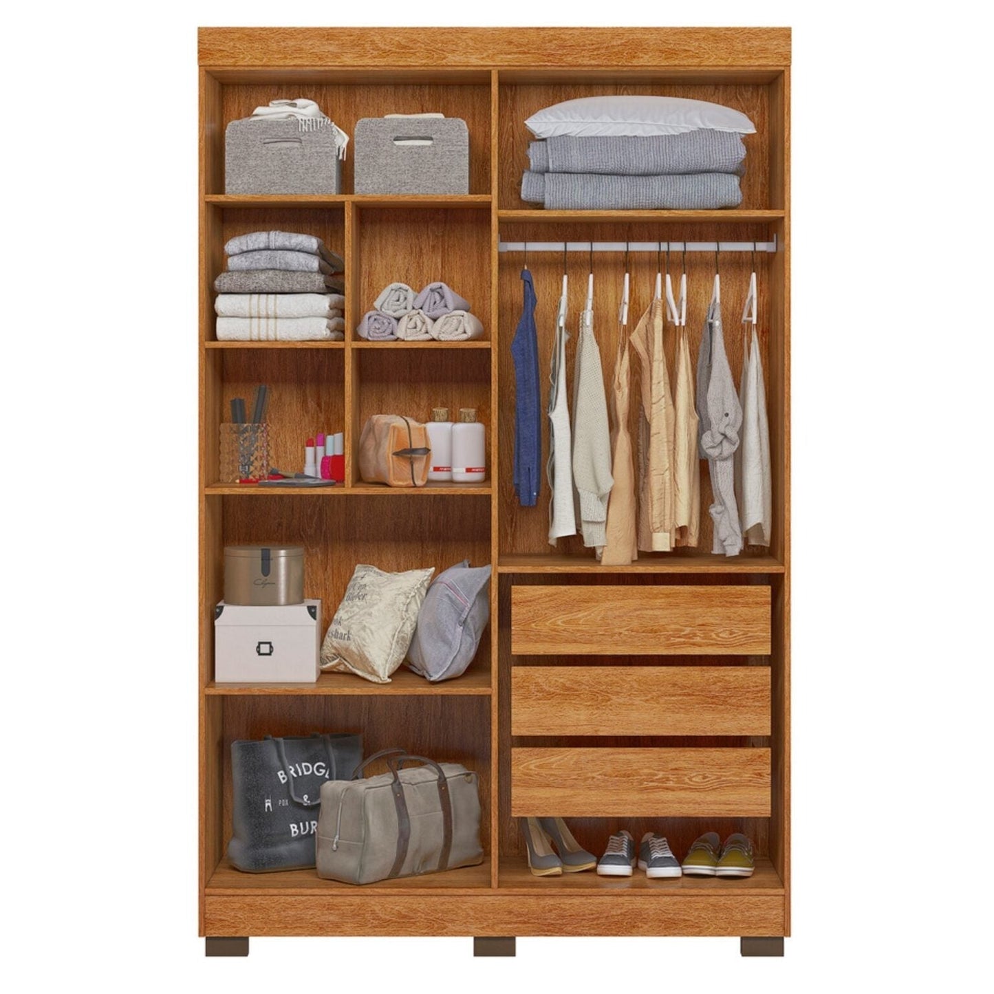 Guarda-Roupa Solteiro 4 Portas 3 Gavetas MDF Marrom Flórida