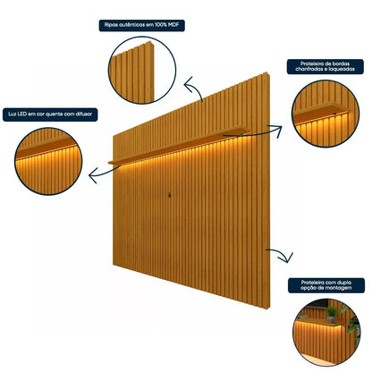 Painel Ripado com LED para TV até 90 Polegadas 230cm 100% MDF