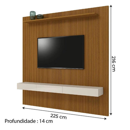 Painel Ripado 3D para TV até 75 Polegadas com Nicho e Portas Basculantes
