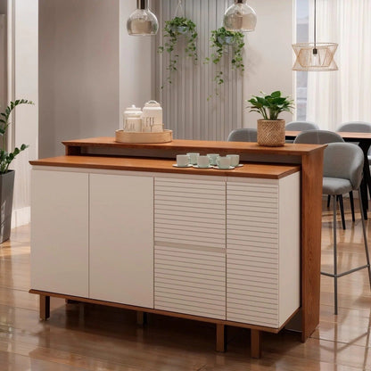 Bancada de Cozinha Ilha Gourmet Americana Auris – 2 Portas e 4 Gavetas – Canela/Off White
