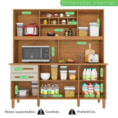 Cozinha Compacta 6 Portas 2 Gavetas com Tampo – Cinamomo e Off White