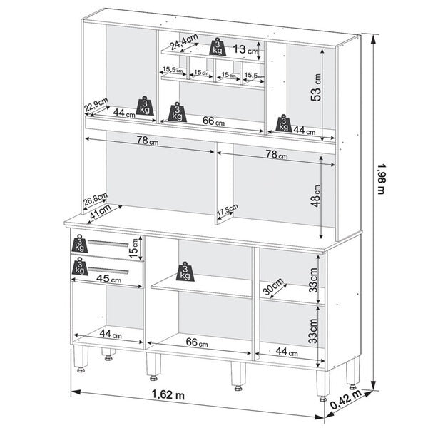 Cozinha Compacta 6 Portas 2 Gavetas com Tampo – Cinamomo e Grafite