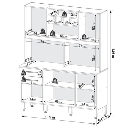 Cozinha Compacta 6 Portas 2 Gavetas com Tampo – Cinamomo e Grafite