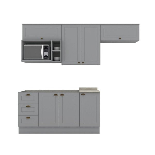 Cozinha Compacta 7 Portas 3 Gavetas – Cinza e Calcare