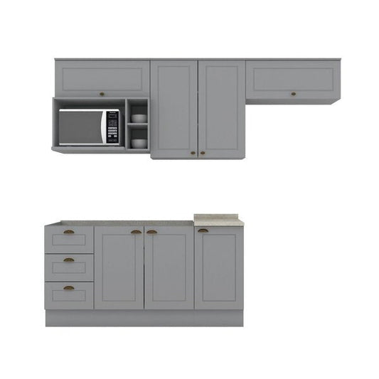 Cozinha Compacta 7 Portas 3 Gavetas – Cinza e Calcare