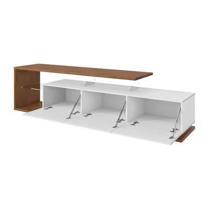 Rack Nápoles 217cm com 3 Portas Basculantes e Prateleira de Vidro para TV até 60" Cedro/Branco