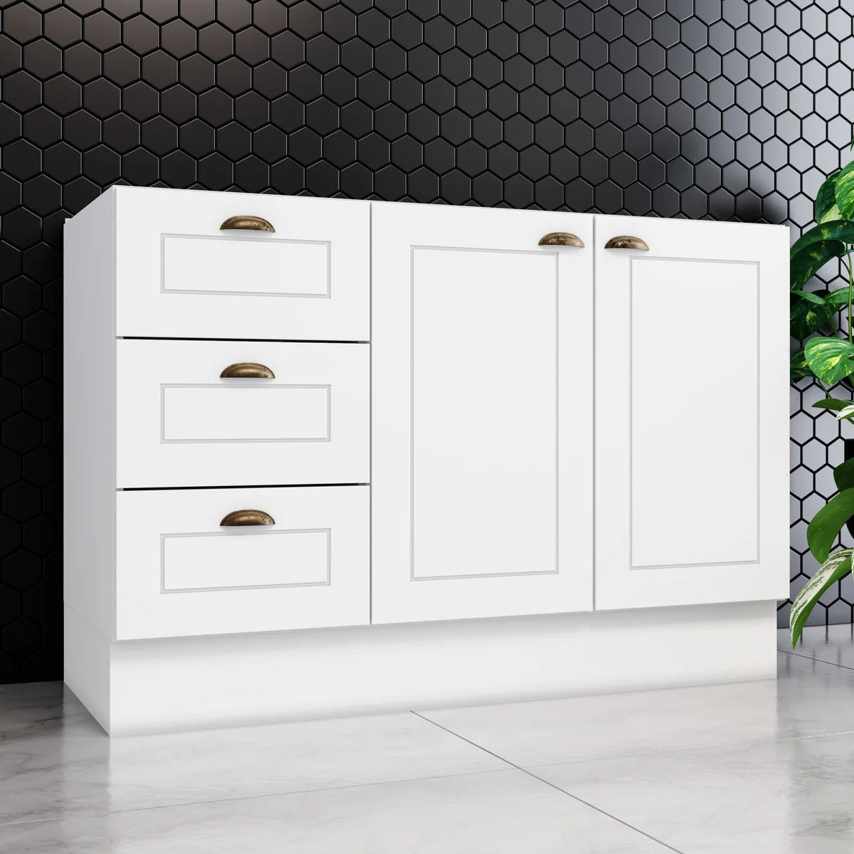 Balcão de Cozinha 2 Portas e 3 Gavetas 120cm Branco HP – Estilo Americano