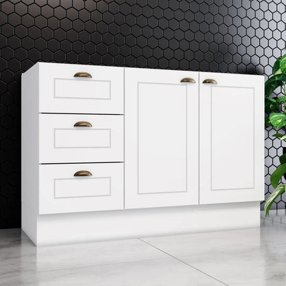 Balcão de Cozinha 2 Portas e 3 Gavetas 120cm Branco HP – Estilo Americano