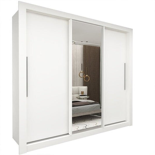 Guarda-Roupa Casal 3 Portas de Correr com Espelho Branco 100% MDF