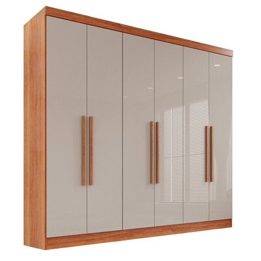 Guarda-Roupa Casal 6 Portas com 2 Gavetas Cinamomo/Off White