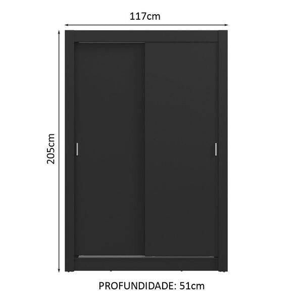 Guarda-Roupa Solteiro 2 Portas de Correr MDP Preto Milano