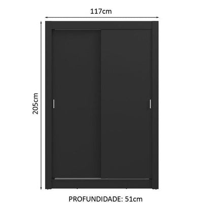 Guarda-Roupa Solteiro 2 Portas de Correr MDP Preto Milano