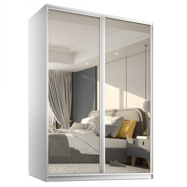 Guarda-Roupa Solteiro 2 Portas de Correr com Espelho e 3 Gavetas Branco