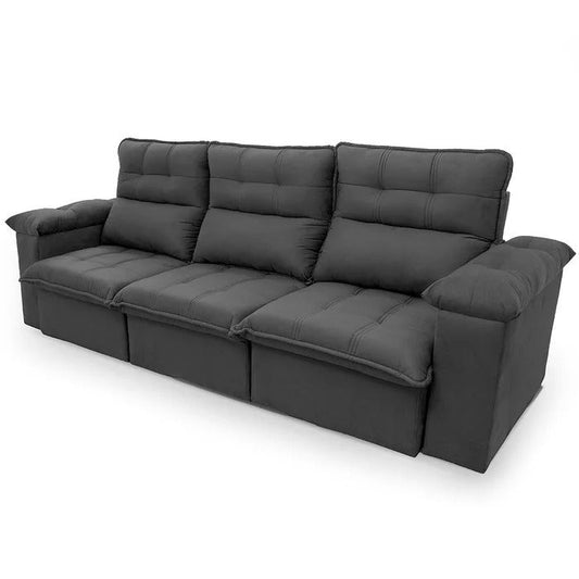 Sofá Retrátil e Reclinável 4 Lugares 2,30m Suede Cinza com Molas