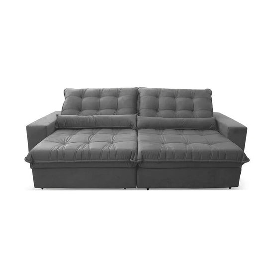 Sofá Retrátil e Reclinável Zurique 2,50m Suede Cinza com Molas e Encosto de 5 Posições