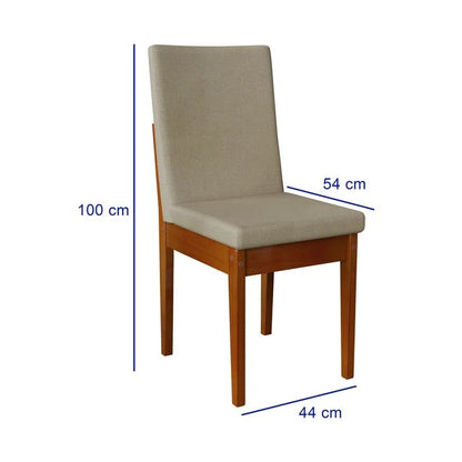 Conjunto Mesa de Jantar com Vidro e 6 Cadeiras Madeira e Linho Caramelo