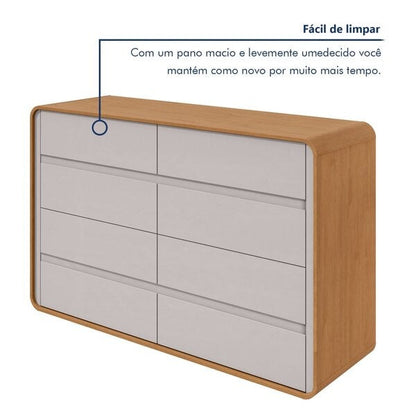 Cômoda 8 Gavetas Loop 152cm Amêndoa Clean/Off White