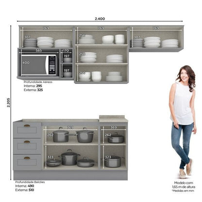 Cozinha Compacta 7 Portas 3 Gavetas – Cinza e Calcare