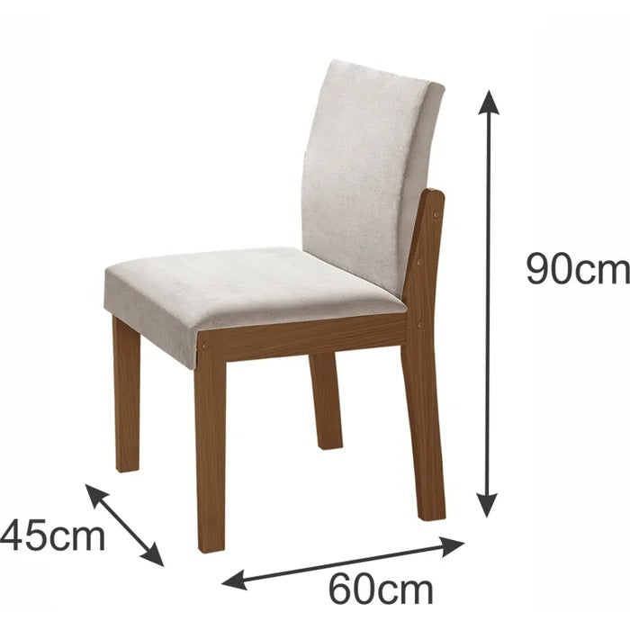 Mesa Redonda com Vidro e 6 Cadeiras Estofadas Suede Cinamomo/Off White