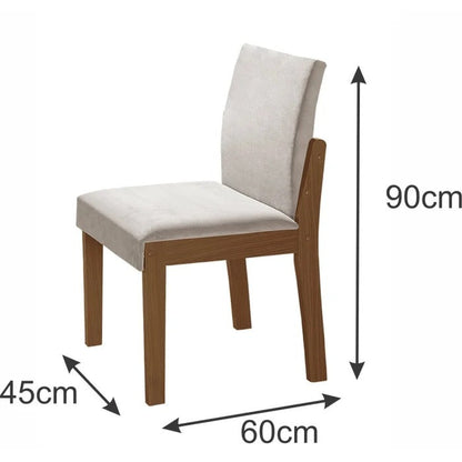 Mesa Redonda com Vidro e 6 Cadeiras Estofadas Suede Cinamomo/Off White