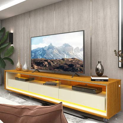 Rack Requinte 211cm com LED e Rodízios para TV até 85" Naturale/Off White