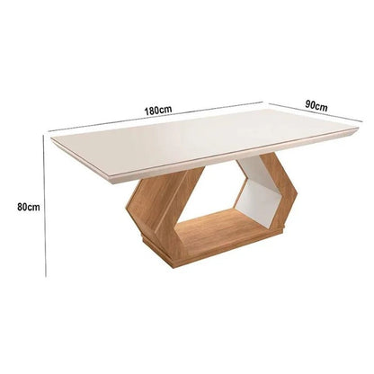Conjunto Mesa de Jantar 180cm com Tampo de Vidro e 6 Cadeiras Estofadas