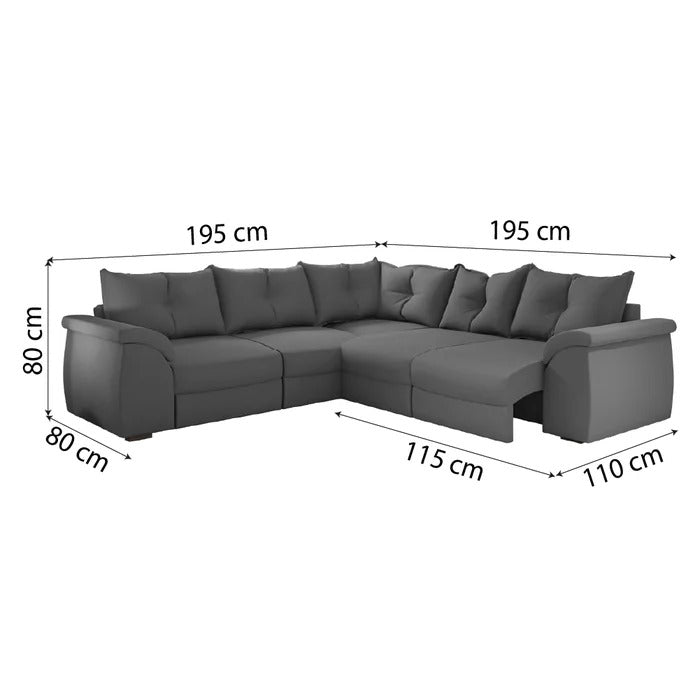 Sofá de Canto 5 Lugares Retrátil Qatar Suede Cinza