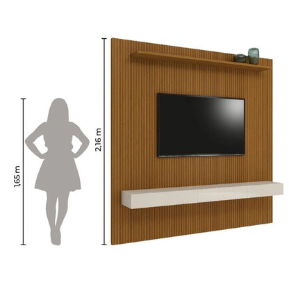 Painel Ripado 3D para TV até 75 Polegadas com Nicho e Portas Basculantes